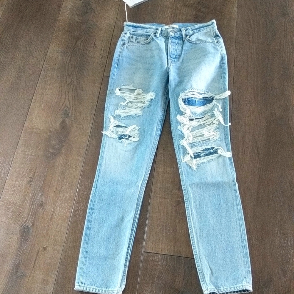 GRLFRND Karolina  High Rise Skinny Ripped Cotton Jean NEW